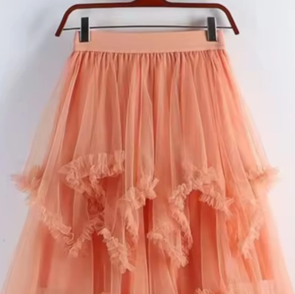 Irregular Gauze Cake Skirts With FungusEdge Women High Waist Solid Color Party - Picture 3 of 3